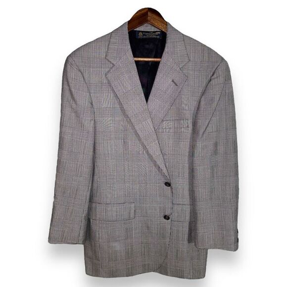 60s Brooks Brothers Black & Gray Prince of Whales Check Sport Coat Size 42R - Picture 1 of 10